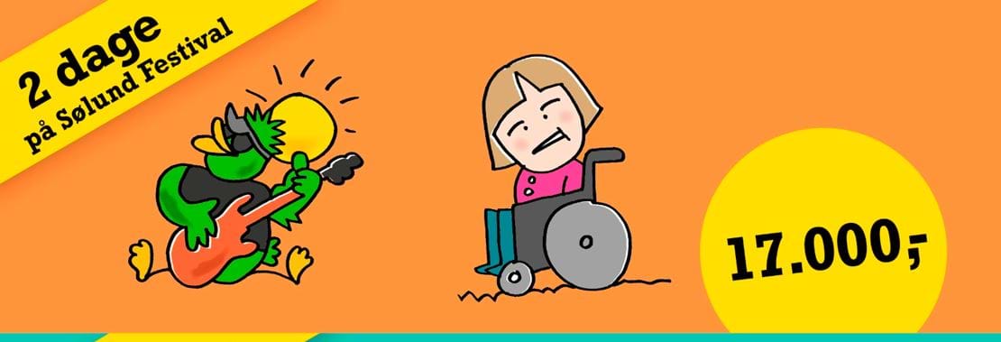 Roskilde-prisen er kun for partout-billetten. 1.995 + gebyr. Sølund-prisen er for partout-billetten 875 + partout-billetter til 2 ledsagere 2*300 + camping 3*40 + løn for 2 ledsagere efter Socialministeriets udregninger.